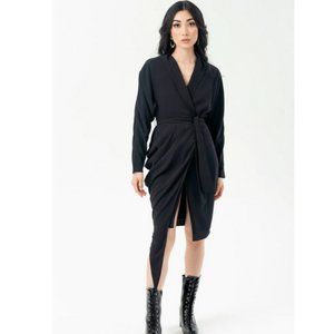 Pantora Women's Wanda Draped Asymmetrical Wrap Dress Black Medium